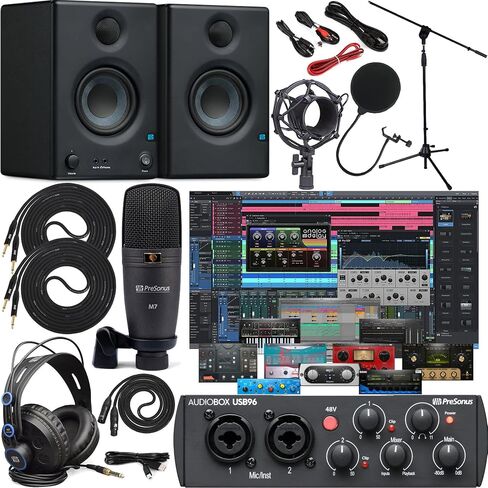 Presonus AudioBox 96 Studio Audio Interface with Creative Software Kit and Studio Bundle and Eris E3.5 Pair Studio Monitors and 1/4 Cables in Saudi Arabia