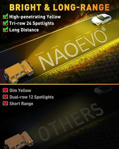 شريط إضاءة LED مقاس 7 بوصات من NAOEVO، مصابيح LED للضباب/القيادة على الطرق الوعرة، مصابيح LED ثلاثية الصفوف بقدرة 50 وات 6000 لومين، مصابيح عمل LED لشاحنة قارب سيارة UTV ATV Jeep، عبوتان (أبيض) in Kuwait