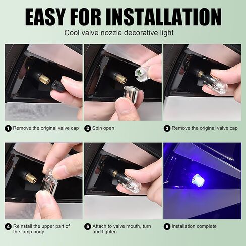 6 PCS Car LED Tire Lights, Waterproof PVC Metal Vehicle Tire Flash Light Bulb Replacements, Universal Automotive Decoration Accessories for Car Truck SUV Motorcycle Bike (Blue) in Saudi Arabia