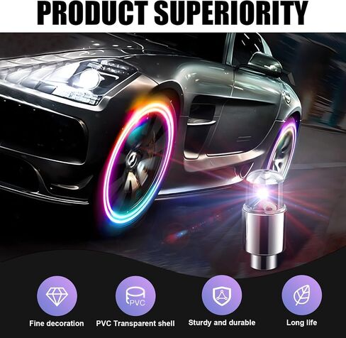 6 PCS Car LED Tire Lights, Waterproof PVC Metal Vehicle Tire Flash Light Bulb Replacements, Universal Automotive Decoration Accessories for Car Truck SUV Motorcycle Bike (Blue) in Saudi Arabia
