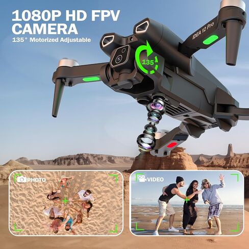 12PRO Drones with Camera Brushless Motor Drone for Adults and Beginner 5G WIFI FPV RC Foldable Quadcopter 135° Adjustable Motorized Camera 1080P HD Maintain altitude APP Control 2 Batteries 30 Minutes in Saudi Arabia