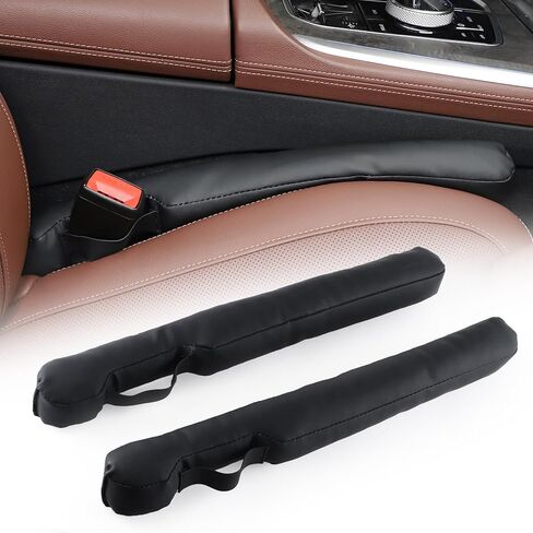 منظم حشو فجوات مقعد السيارة من الجلد، ملحقات السيارة الداخلية لمنع الأشياء من السقوط لسيارة التخييم والشاحنات ذات الدفع الرباعي، وملء الفجوة بين المقعد ووحدة التحكم قطعتين - أسود in Kuwait