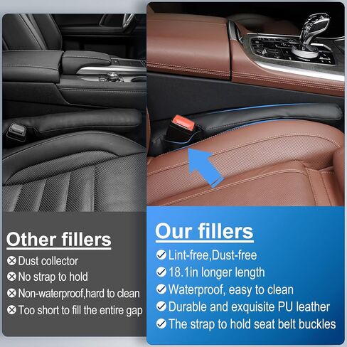 منظم حشو فجوات مقعد السيارة من الجلد، ملحقات السيارة الداخلية لمنع الأشياء من السقوط لسيارة التخييم والشاحنات ذات الدفع الرباعي، وملء الفجوة بين المقعد ووحدة التحكم قطعتين - أسود in Kuwait