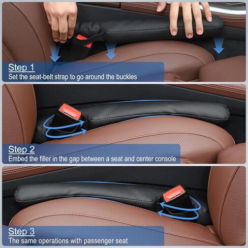 منظم حشو فجوات مقعد السيارة من الجلد، ملحقات السيارة الداخلية لمنع الأشياء من السقوط لسيارة التخييم والشاحنات ذات الدفع الرباعي، وملء الفجوة بين المقعد ووحدة التحكم قطعتين - أسود in Kuwait