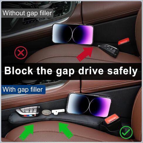 منظم حشو فجوات مقعد السيارة من الجلد، ملحقات السيارة الداخلية لمنع الأشياء من السقوط لسيارة التخييم والشاحنات ذات الدفع الرباعي، وملء الفجوة بين المقعد ووحدة التحكم قطعتين - أسود in Kuwait