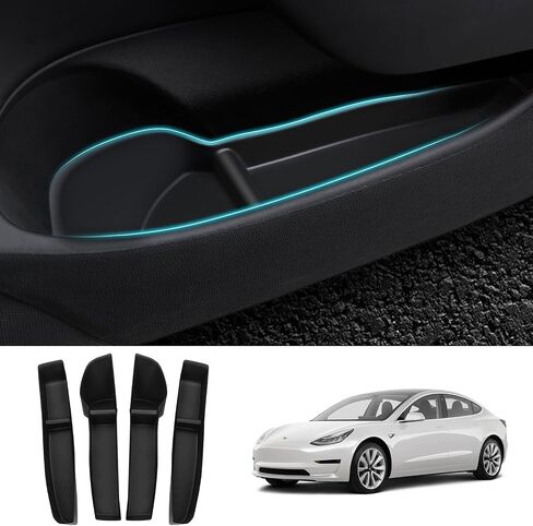 Tesla Model 3 Car Door Tray Organizer 2017-2023 for Tesla Accessories Car Front and Rear Door Slot Tray Organizer Door Side Storage Box TPE Material Black 4PCS in Saudi Arabia