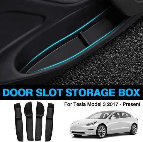 Tesla Model 3 Car Door Tray Organizer 2017-2023 for Tesla Accessories Car Front and Rear Door Slot Tray Organizer Door Side Storage Box TPE Material Black 4PCS in Saudi Arabia