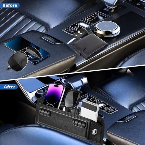 Welltop Car Seat Gap Filler, Leather Car Seat Organizer, Car Seat Storage Box to Fill the Gap between Seat & Console, Front Seat Storage Organizers Car Accessories for Phones, Glasses, Keys, Cards in Kuwait