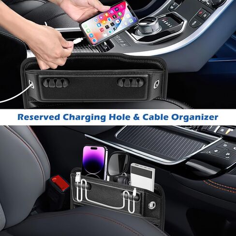Welltop Car Seat Gap Filler, Leather Car Seat Organizer, Car Seat Storage Box to Fill the Gap between Seat & Console, Front Seat Storage Organizers Car Accessories for Phones, Glasses, Keys, Cards in Kuwait