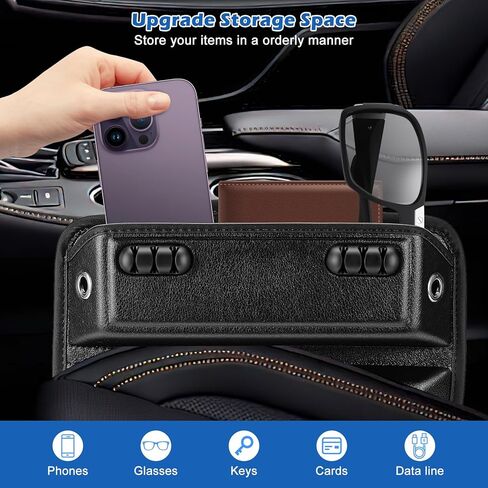 Welltop Car Seat Gap Filler, Leather Car Seat Organizer, Car Seat Storage Box to Fill the Gap between Seat & Console, Front Seat Storage Organizers Car Accessories for Phones, Glasses, Keys, Cards in Kuwait
