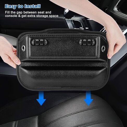 Welltop Car Seat Gap Filler, Leather Car Seat Organizer, Car Seat Storage Box to Fill the Gap between Seat & Console, Front Seat Storage Organizers Car Accessories for Phones, Glasses, Keys, Cards in Kuwait