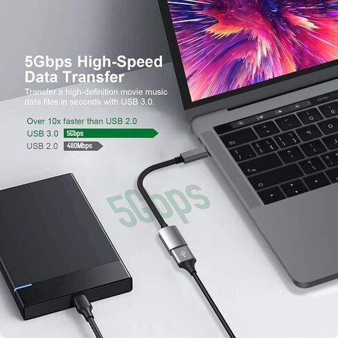 قطعتان من محول كابل USB C إلى USB A OTG المضفر. موصل سلك USB 3.0 A OTG ذكر من النوع C إلى أنثى متوافق مع MacBook Pro Air وGalaxy S20 S20+ S10 Note9 وLG V40 G6 وGoogle Pixel 2 XL والمزيد. in Kuwait