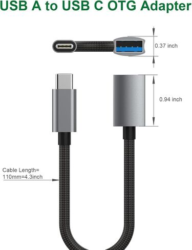 قطعتان من محول كابل USB C إلى USB A OTG المضفر. موصل سلك USB 3.0 A OTG ذكر من النوع C إلى أنثى متوافق مع MacBook Pro Air وGalaxy S20 S20+ S10 Note9 وLG V40 G6 وGoogle Pixel 2 XL والمزيد. in Kuwait