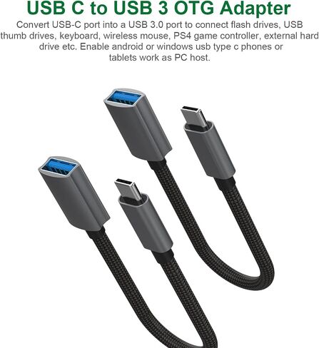 قطعتان من محول كابل USB C إلى USB A OTG المضفر. موصل سلك USB 3.0 A OTG ذكر من النوع C إلى أنثى متوافق مع MacBook Pro Air وGalaxy S20 S20+ S10 Note9 وLG V40 G6 وGoogle Pixel 2 XL والمزيد. in Kuwait