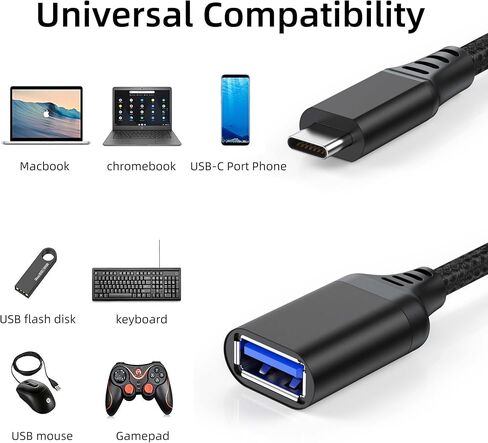 محول USB C إلى USB، كابل OTG من النوع C ذكر إلى USB 3.0 أنثى Thunderbolt 3 إلى USB متوافق مع iPhone 15 Pro Max/15 Plus/15، Galaxy S23/S22/S21، MacBook Pro/Air Black in Kuwait