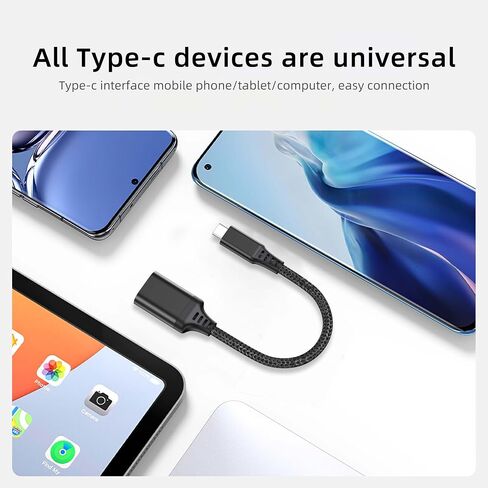 محول USB C إلى USB، كابل OTG من النوع C ذكر إلى USB 3.0 أنثى Thunderbolt 3 إلى USB متوافق مع iPhone 15 Pro Max/15 Plus/15، Galaxy S23/S22/S21، MacBook Pro/Air Black in Kuwait