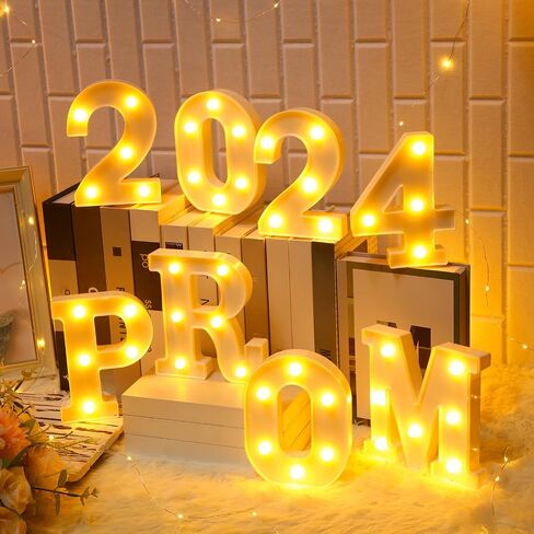 Woanger 8 قطع حفلة موسيقية 2024 أضواء حروف LED سرادق، تسجيل أرقام مضيئة حروف 2024 ديكورات التخرج حفلة موسيقية 2024 سطح الطاولة لمستلزمات حفلات التخرج 2024، تعمل بالبطارية in Saudi Arabia