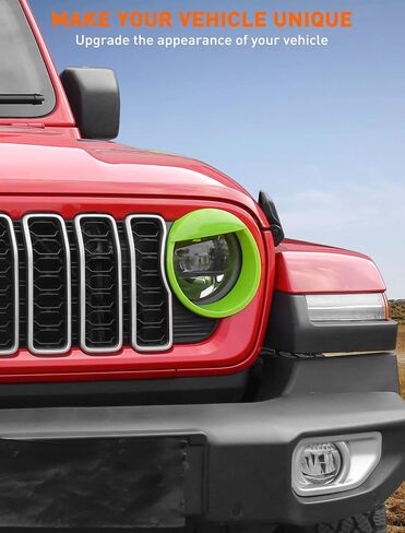 أغطية المصابيح الأمامية Savadicar Angry لعام 2024+ Jeep Wrangler (JL) وGladiator (JT) - قم بإضفاء الطابع الشخصي على مظهر سيارتك مع حواف المصابيح الأمامية، وإكسسوارات الزخرفة الخارجية، أخضر in Kuwait