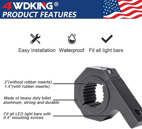 Horizontal Bar Clamp Mounting Kit - 4WDKING 2PCS 0.75"/1"/1.25" LED Light Bar LED Pods Fog Driving Lights Brackets for Bull Bar Tube Roof Roll Cage Holder Headache Rack Mount. in Saudi Arabia