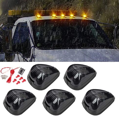 5 × ضوء علامة الكابينة، عدسات دخانية بيضاء LED لسقف الكابينة، ملحقات خفيفة مع حزمة أسلاك متوافقة مع 1999-2016 F150 F250 F350 F450 F550 F650 F750 E150 E250 شاحنات بيك اب فائقة التحمل in Kuwait