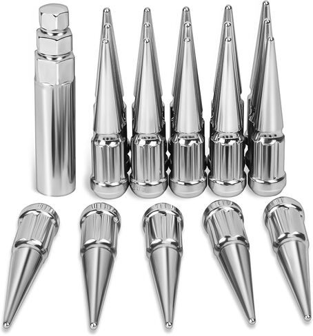 M12x1.5 صواميل العروة المدببة لسيارة تويوتا كامري هوندا سيفيك أكورد بولاريس تشيفي لكزس، 20 قطعة من الكروم 12 مم × 1.5 صواميل مسننة مع مقعد منتفخ مخروطي/مخروطي لعجلة ما بعد البيع مع مفتاح المقبس in Kuwait