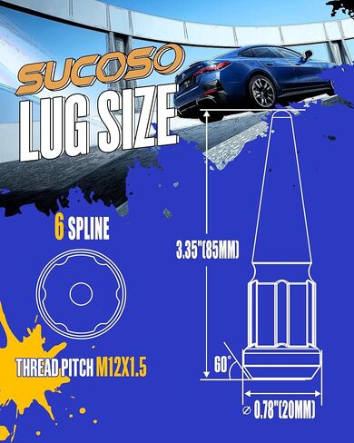 M12x1.5 صواميل العروة المدببة لسيارة تويوتا كامري هوندا سيفيك أكورد بولاريس تشيفي لكزس، 20 قطعة من الكروم 12 مم × 1.5 صواميل مسننة مع مقعد منتفخ مخروطي/مخروطي لعجلة ما بعد البيع مع مفتاح المقبس in Kuwait