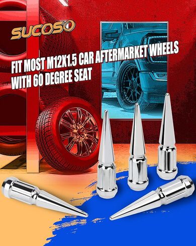 M12x1.5 صواميل العروة المدببة لسيارة تويوتا كامري هوندا سيفيك أكورد بولاريس تشيفي لكزس، 20 قطعة من الكروم 12 مم × 1.5 صواميل مسننة مع مقعد منتفخ مخروطي/مخروطي لعجلة ما بعد البيع مع مفتاح المقبس in Kuwait