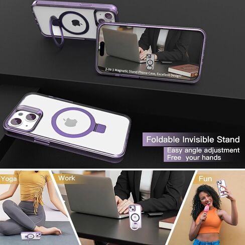 for iPhone 15 Case with Stand Magnetic, [Compatible with MagSafe] Invisible Stand Clear Slim Shockproof Protective Phone Case 6.1 inch [Military Drop Protection] in Saudi Arabia