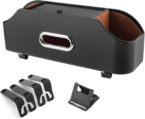 صندوق تخزين المقعد الخلفي لمسند رأس السيارة، صندوق مناديل منظم لمحرك السيارة الخلفي وصندوق تخزين مع حامل أكواب، صندوق تخزين متعدد الوظائف (أسود) in Kuwait