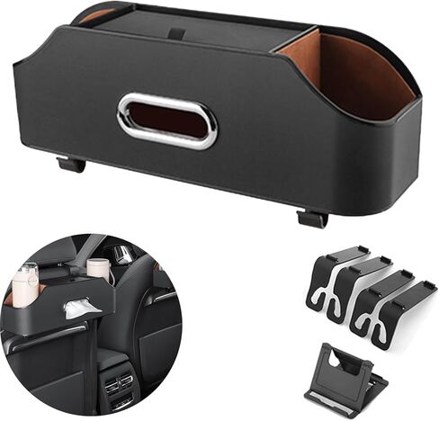صندوق تخزين المقعد الخلفي لمسند رأس السيارة، صندوق مناديل منظم لمحرك السيارة الخلفي وصندوق تخزين مع حامل أكواب، صندوق تخزين متعدد الوظائف (أسود) in Kuwait