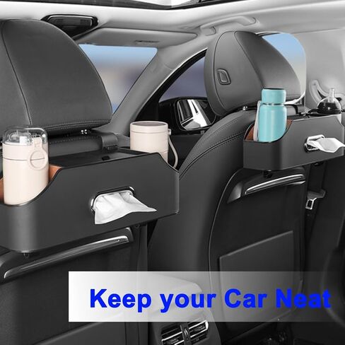 صندوق تخزين المقعد الخلفي لمسند رأس السيارة، صندوق مناديل منظم لمحرك السيارة الخلفي وصندوق تخزين مع حامل أكواب، صندوق تخزين متعدد الوظائف (أسود) in Kuwait