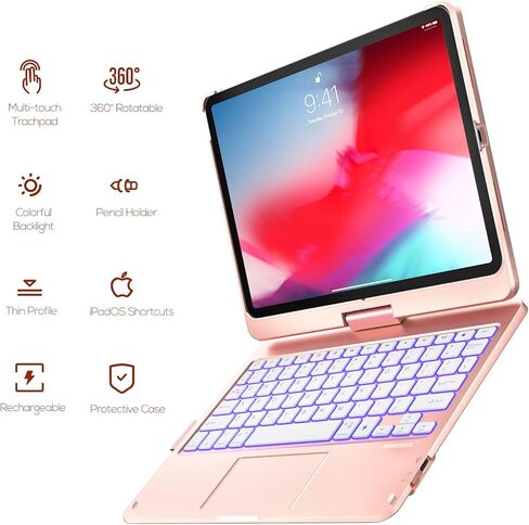 حافظة تشيسونا آيباد إير الجيل الخامس مع لوحة مفاتيح، (10.9 بوصة 2022) لوحة لمس 7 ألوان خلفية، قابلة للدوران 360 درجة، غطاء نحيف مع حامل أقلام، حافظة لوحة مفاتيح لجهاز آيباد إير الجيل الخامس/الرابع، آيباد برو 11، وردي... in Kuwait