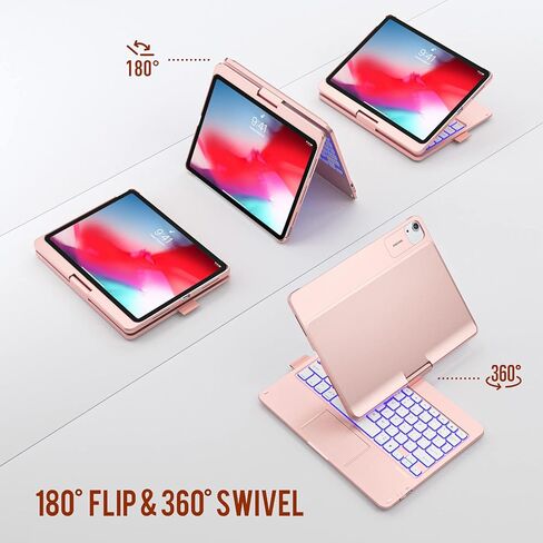 حافظة تشيسونا آيباد إير الجيل الخامس مع لوحة مفاتيح، (10.9 بوصة 2022) لوحة لمس 7 ألوان خلفية، قابلة للدوران 360 درجة، غطاء نحيف مع حامل أقلام، حافظة لوحة مفاتيح لجهاز آيباد إير الجيل الخامس/الرابع، آيباد برو 11، وردي... in Kuwait