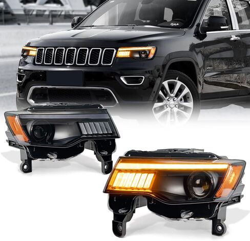 Archaic LED Headlights Assembly for Jeep Grand Cherokee 2017 2018 2019 2020 2021, LED Projector Front Light with Sequential Turn Signal, Plug and Play, Pair in Saudi Arabia