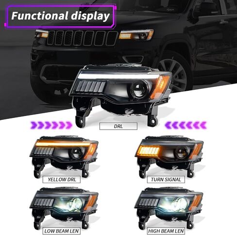 Archaic LED Headlights Assembly for Jeep Grand Cherokee 2017 2018 2019 2020 2021, LED Projector Front Light with Sequential Turn Signal, Plug and Play, Pair in Saudi Arabia