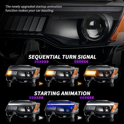 Archaic LED Headlights Assembly for Jeep Grand Cherokee 2017 2018 2019 2020 2021, LED Projector Front Light with Sequential Turn Signal, Plug and Play, Pair in Saudi Arabia