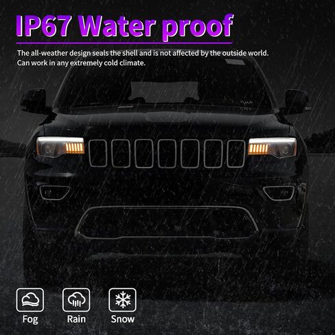 Archaic LED Headlights Assembly for Jeep Grand Cherokee 2017 2018 2019 2020 2021, LED Projector Front Light with Sequential Turn Signal, Plug and Play, Pair in Saudi Arabia