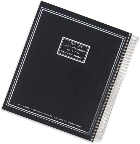 Left-Handed 5 Subject Spiral Notebook With "I May Be Left Handed But I'm Always Right" Saying, Black in Saudi Arabia
