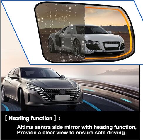 Driver Side Mirror Glass Heated, with Rear Holder, Compatible with Nissan Altima Sentra 2013-2018, Replace 963653TH0A - Left Side Mirror Glass in Kuwait