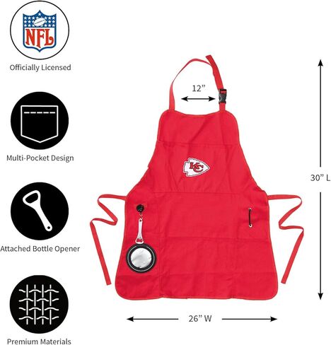 Team Sports America NFL Kansas City Chiefs Ultimate Grilling Apron | Bottle Opener and Insulated Beverage Holder | Heavy Duty Durable Cotton Canvas 300 GSM | Machine Washable | Adjustable Straps in Saudi Arabia