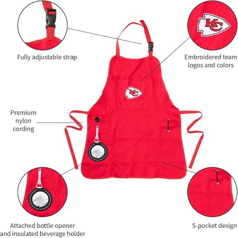 Team Sports America NFL Kansas City Chiefs Ultimate Grilling Apron | Bottle Opener and Insulated Beverage Holder | Heavy Duty Durable Cotton Canvas 300 GSM | Machine Washable | Adjustable Straps in Saudi Arabia