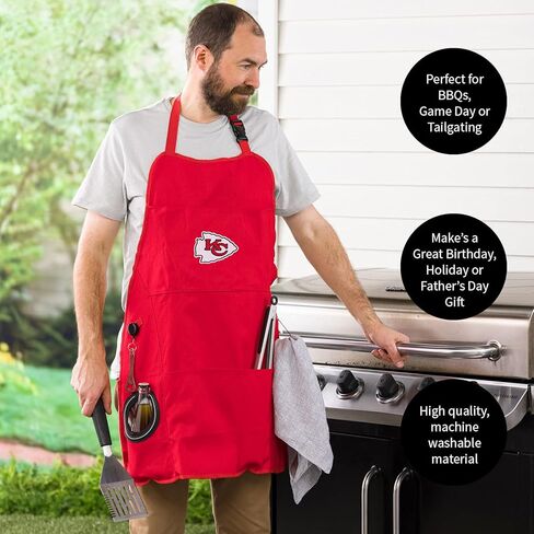 Team Sports America NFL Kansas City Chiefs Ultimate Grilling Apron | Bottle Opener and Insulated Beverage Holder | Heavy Duty Durable Cotton Canvas 300 GSM | Machine Washable | Adjustable Straps in Saudi Arabia
