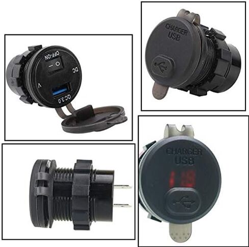 ZYTC Quick Charge 3.0 Car Charger 12V/24V 36W Aluminum Black Waterproof Dual QC3.0 USB Fast Charger Socket Power Outlet with Blue LED Digital Voltmeter for Marine, Boat, Motorcycle, Truck, Golf Cart in Kuwait