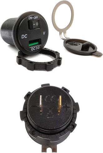 ZYTC Quick Charge 3.0 Car Charger 12V/24V 36W Aluminum Black Waterproof Dual QC3.0 USB Fast Charger Socket Power Outlet with Blue LED Digital Voltmeter for Marine, Boat, Motorcycle, Truck, Golf Cart in Kuwait