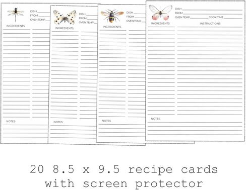 Fernweh4u بطاقات الوصفات البديلة ذات الحجم الصغير مع 20 بطاقة ملاحظة صغيرة كاملة الصفحة مقاس 8.5 × 9.5 بوصة و40 بطاقة 4X6 بالإضافة إلى واقيات الصفحات للجميع in Kuwait