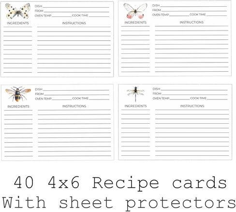 Fernweh4u بطاقات الوصفات البديلة ذات الحجم الصغير مع 20 بطاقة ملاحظة صغيرة كاملة الصفحة مقاس 8.5 × 9.5 بوصة و40 بطاقة 4X6 بالإضافة إلى واقيات الصفحات للجميع in Kuwait