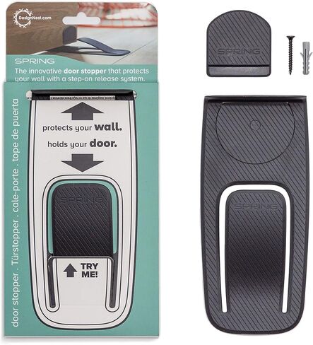 Spring - Door Stopper, Door Holder and Damper - Double Protection Against Doors Closing and slamming, Floor mounting (Black) in Saudi Arabia