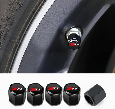 لZ71 سيلفرادو كولورادو أسود معدن الإطارات صمام الجذعية غطاء يغطي غطاء صمام الهواء مجموعة الغبار مانعة للتسرب غطاء الهواء شعار التصميم اكسسوارات السيارات (حزمة من 5) in Kuwait