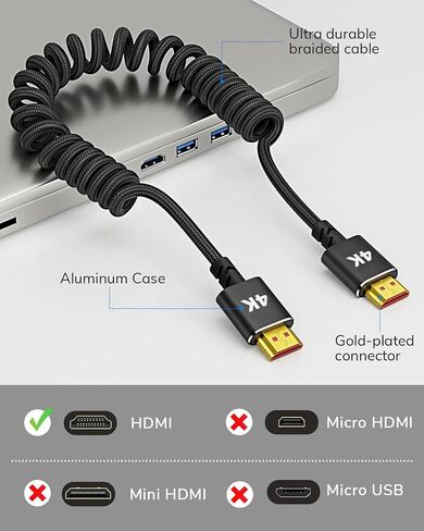 كابل ملفوف HDMI 4K، 2 حزمة، سلك HDMI ملفوف قصير رفيع عالي السرعة لشاشات الكاميرا، بطاقات الالتقاط + المزيد، يدعم 4K 60 هرتز، UHD، 2160p، HD، 2K، 1080p، ثلاثي الأبعاد، ARC (5FT/1.5M) in Saudi Arabia