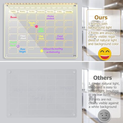 LED Acrylic Magnetic Planner, Monthly Weekly Calendar with Light for Fridge. Glowing Dry Erase Board with 6 Markers, Illuminated Whiteboard/to DO List/Menu Board/Memo in Saudi Arabia